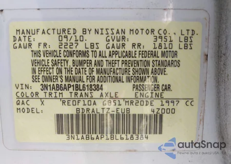 2011 Nissan Sentra 2.0Sr from USA, damaged, VIN 3N1AB6AP1BL618384